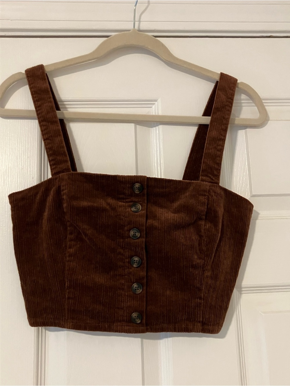 Forever 21 Brown Corduroy Button Front Crop Cami Top Size Small